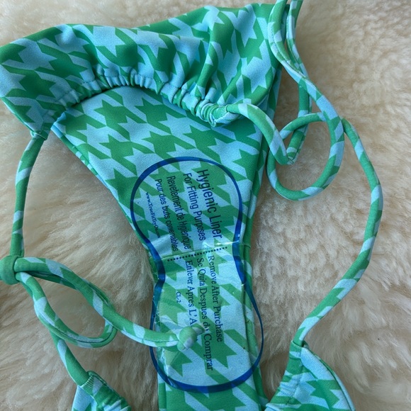 XS Skatie Ventura Kristin green blue houndstooth print string bikini bottom only - Picture 5 of 7